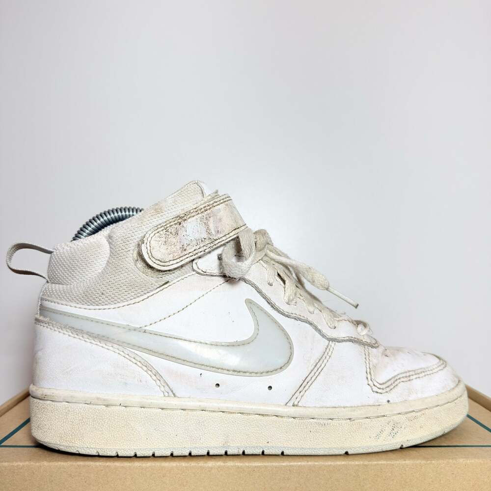 Nike Court Borough Mid 2 Kids Basketball Shoes Triple White Sneaker Youth 4.5Y
